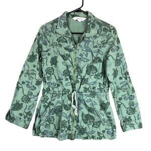 Adam Levine Womens Jacket Green Utility Floral Roll Tab Sleeve Full Zip Cotton M